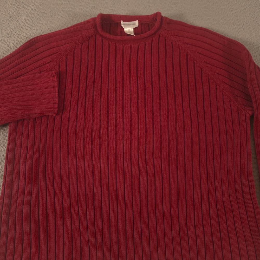 VINTAGE Jones New York Sweater Womens XL Red Ribbed Knit Cotton Crewneck Raglan
